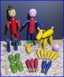 Antique Wooden Toy Figures Jointed Construction Krazy Ike's Style Very Rare. READ