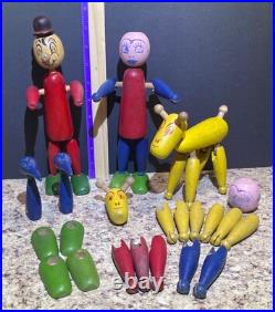 Antique Wooden Toy Figures Jointed Construction Krazy Ike's Style Very Rare. READ