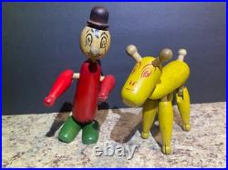 Antique Wooden Toy Figures Jointed Construction Krazy Ike's Style Very Rare. READ