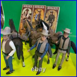 BONANZA All (3) Figures BEN, HOSS & JOE with BOXES and HORSES American Character