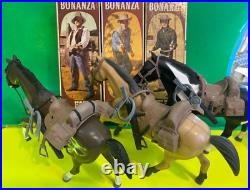 BONANZA All (3) Figures BEN, HOSS & JOE with BOXES and HORSES American Character