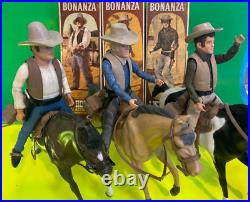 BONANZA All (3) Figures BEN, HOSS & JOE with BOXES and HORSES American Character