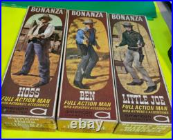 BONANZA All (3) Figures BEN, HOSS & JOE with BOXES and HORSES American Character