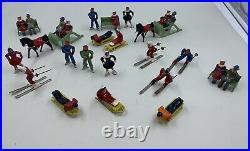 Barclay Manoil Winter Sports Lead Toy Figure Lot Skaters Skiers Sleds Sleghs