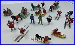 Barclay Manoil Winter Sports Lead Toy Figure Lot Skaters Skiers Sleds Sleghs