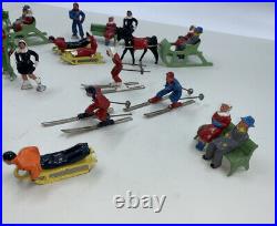 Barclay Manoil Winter Sports Lead Toy Figure Lot Skaters Skiers Sleds Sleghs