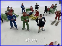 Barclay Manoil Winter Sports Lead Toy Figure Lot Skaters Skiers Sleds Sleghs