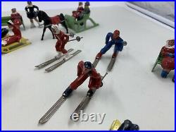 Barclay Manoil Winter Sports Lead Toy Figure Lot Skaters Skiers Sleds Sleghs