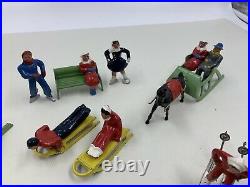 Barclay Manoil Winter Sports Lead Toy Figure Lot Skaters Skiers Sleds Sleghs