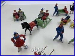 Barclay Manoil Winter Sports Lead Toy Figure Lot Skaters Skiers Sleds Sleghs