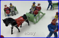 Barclay Manoil Winter Sports Lead Toy Figure Lot Skaters Skiers Sleds Sleghs