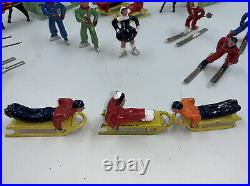 Barclay Manoil Winter Sports Lead Toy Figure Lot Skaters Skiers Sleds Sleghs