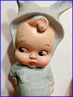 Blue Bunny Baby Face Doll-Bare Bottom-Rubber/Squeaker-Dreamland Creations-rare