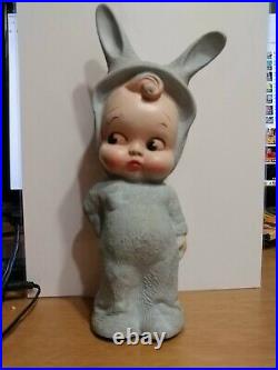 Blue Bunny Baby Face Doll-Bare Bottom-Rubber/Squeaker-Dreamland Creations-rare