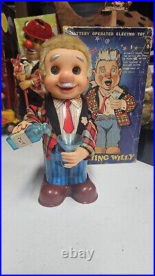 Blushing Willie The Bartender Toy Willy Vintage Tin Toy Working With Box