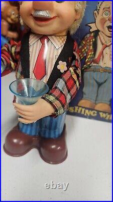 Blushing Willie The Bartender Toy Willy Vintage Tin Toy Working With Box