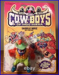 COWBOYS OF MOO MESA SADDLE SORE VINTAGE ACTION FIGURE 90S TOY scorpion on card