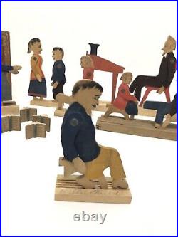 Charles Crandall's 1880's District School Set Jointed Wooden Toy Figures