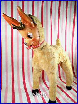 Darling RARE Vintage Columbia Toy Products Rubber Face Reindeer RoKo 21 Tall