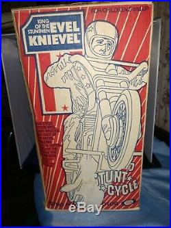 Evel Knievel 1970's Stunt Cycle & Action Figure with Yellow Launcher & BoxWORKS