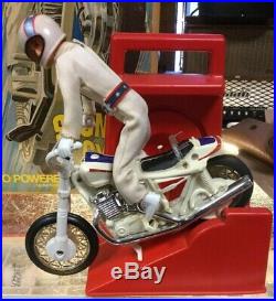 Evel Knievel 1970s Stunt Cycle Red Launcher Action Figure Belt Helmet & Box