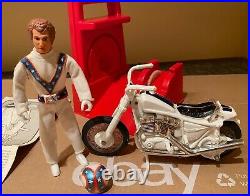 Evel Knievel 2nd Edition Chrome Stunt Cycle Action Figure Ram Helmet 1973 Ideal