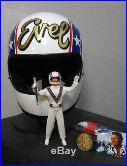 Evel Knievel Replica Rams Horn Motorcycle Stunt Cycle Helmet 8 Figure Cane