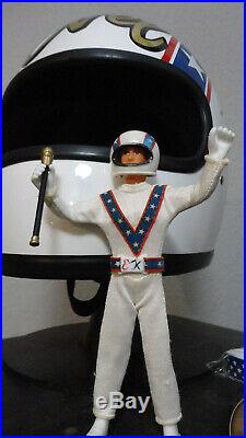 Evel Knievel Replica Rams Horn Motorcycle Stunt Cycle Helmet 8 Figure Cane