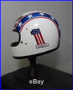 Evel Knievel Replica Rams Horn Motorcycle Stunt Cycle Helmet 8 Figure Cane