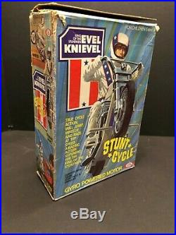 Evel Knievel Stunt Cycle, Figure, Helmet, Belt, Energizer, Box, and Instructions
