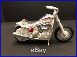Evel Knievel Stunt Cycle WIDE TIRE, 1st Ed. GREY HAIR Figure withRAMS HORN Helmet