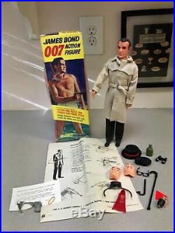 GILBERT 007 JAMES BOND ACTION FIGURE 1965 BOXED SPY SET- Many Extra Items