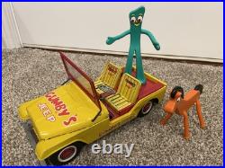 GUMBY and POKEY Vintage Jeep by Lakeside Toys 1966, pressed metal, with figures