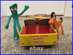 GUMBY and POKEY Vintage Jeep by Lakeside Toys 1966, pressed metal, with figures