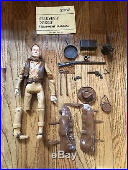 HUGE VINTAGE Louis Marx Johnny West Western 5 Action Figures 4 Horses Lot with Box