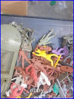 Huge Lot Toy Soldier Army Men Vehicles Cowboys Indians Animals Horses VINTAGE