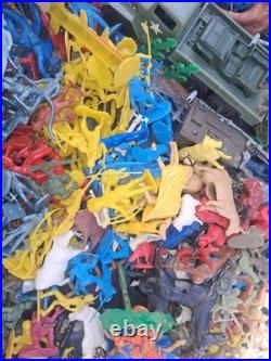 Huge Lot Toy Soldier Army Men Vehicles Cowboys Indians Animals Horses VINTAGE