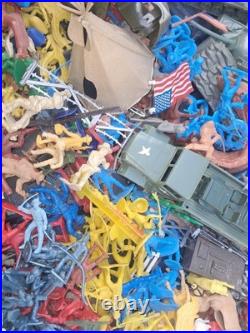 Huge Lot Toy Soldier Army Men Vehicles Cowboys Indians Animals Horses VINTAGE