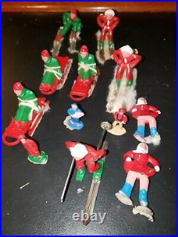 Huge Lot of 71 Vintage Barclay Winter Christmas Lead Metal Figures with Trees
