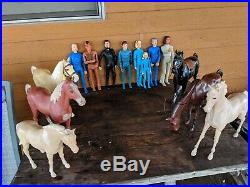 Johnny West Marx Toys vintage lot 8 figures 6 horses pile of accessories 1970s