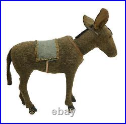 Large Antique Mohair Donkey Nodder On Wheels Germany Bobblehead Santa Christmas