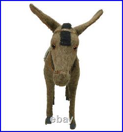 Large Antique Mohair Donkey Nodder On Wheels Germany Bobblehead Santa Christmas