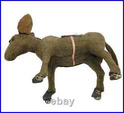 Large Antique Mohair Donkey Nodder On Wheels Germany Bobblehead Santa Christmas