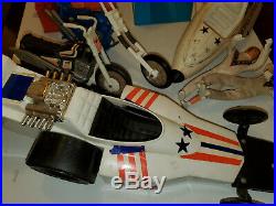 Lot Evel Knievel Toys Figure Stunt Sky Cycle Chopper Dragster Red/Blue Launcher