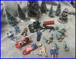 Lot LEAD BARCLAY Winter Scene Sled Skiers Skater Sleighs Trees Figures RARE Xmas