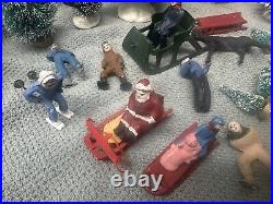 Lot LEAD BARCLAY Winter Scene Sled Skiers Skater Sleighs Trees Figures RARE Xmas