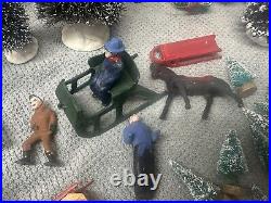 Lot LEAD BARCLAY Winter Scene Sled Skiers Skater Sleighs Trees Figures RARE Xmas