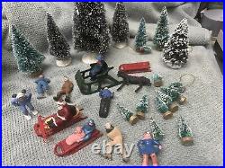 Lot LEAD BARCLAY Winter Scene Sled Skiers Skater Sleighs Trees Figures RARE Xmas