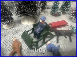 Lot LEAD BARCLAY Winter Scene Sled Skiers Skater Sleighs Trees Figures RARE Xmas