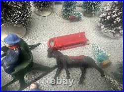 Lot LEAD BARCLAY Winter Scene Sled Skiers Skater Sleighs Trees Figures RARE Xmas